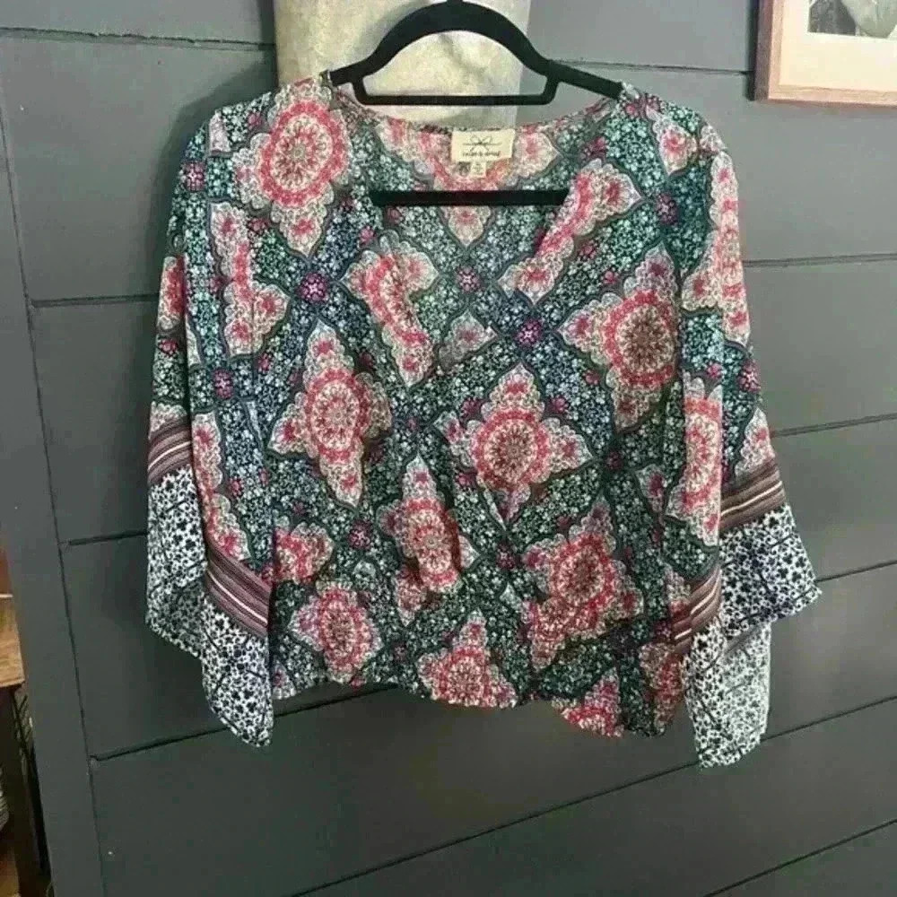 Twine & String Bohemian Flare Sleeve Crop Top‎ Size xl